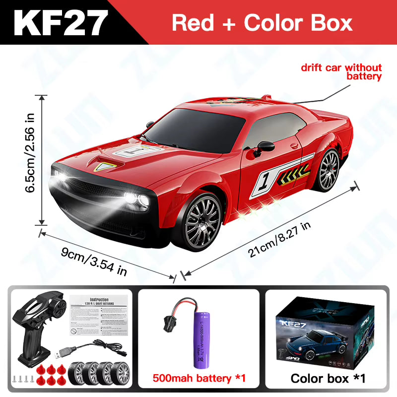 KF27 1:20 RC Drift Car with LED Light 4WD Radio Remote Control Vehical Professional 4X4 Racing High Speed Toy for Kids Best Gift