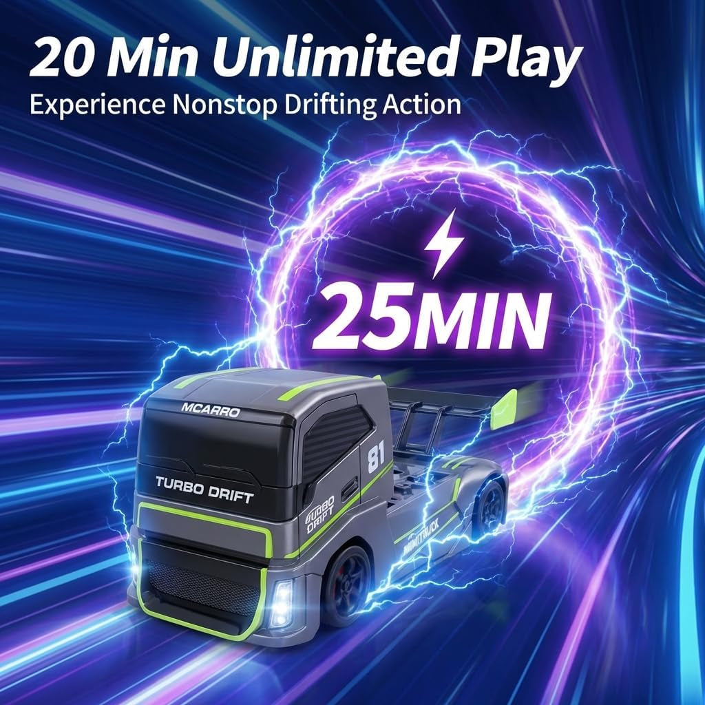 1/87 Scale Drift Rc Car - Semi-Truck Edition | 2.4Ghz 4WD High-Speed Mini Remote Control Truck with Racing Lights (Gray)