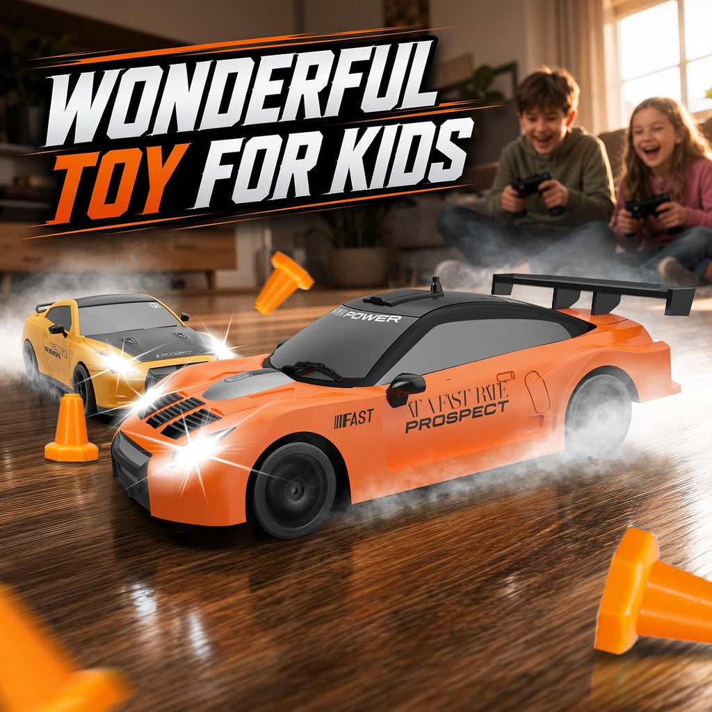 RC Drift Car 1/24 2.4Ghz Remote Control Car 4WD High Speed Drifting RC Cars with LED Light and Drift Tires Racing Toy Cars for Boys Girls Kids Adults (Orange)