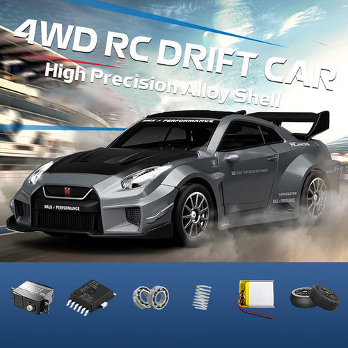 1/43 Scale RC Drift Car, Mini GTR35 RC Model Car 2.4Ghz 4WD RC Alloy D43 Vehicles with Gyro & LED Lights for Adults Hobby Toys (Red)