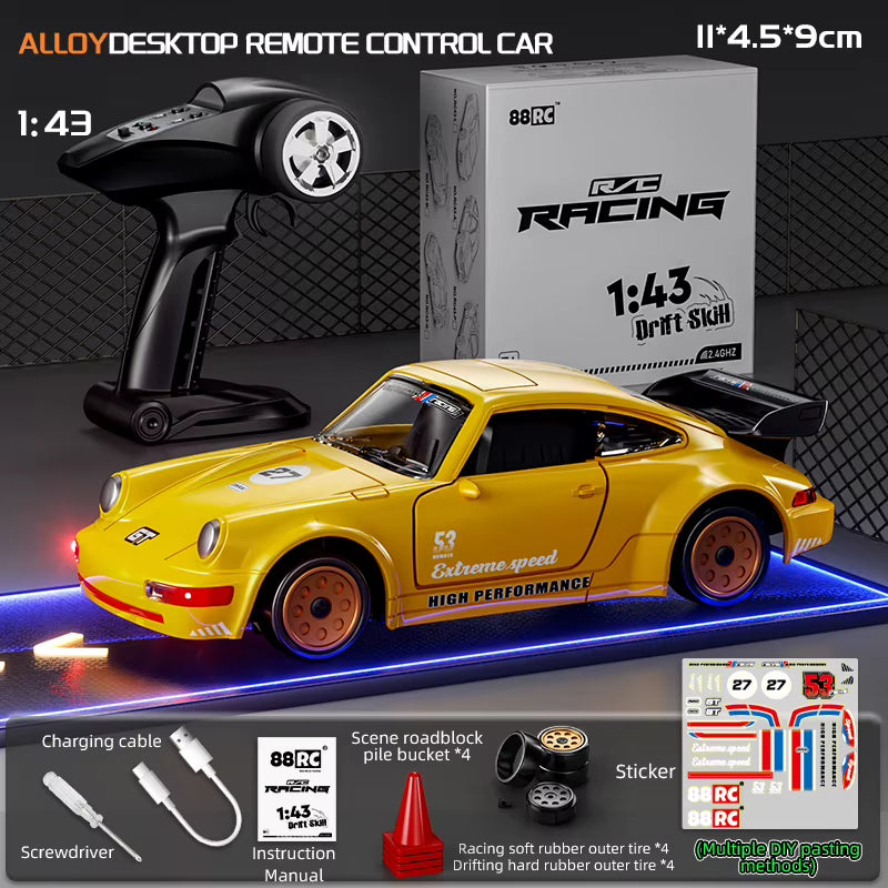Rc Drift Car 1/43 Rc Gyro Rc4Wd Full Scale Remote Control Vehicle Metal Body Colorful Ambient Lighting Toy Cars for Boys