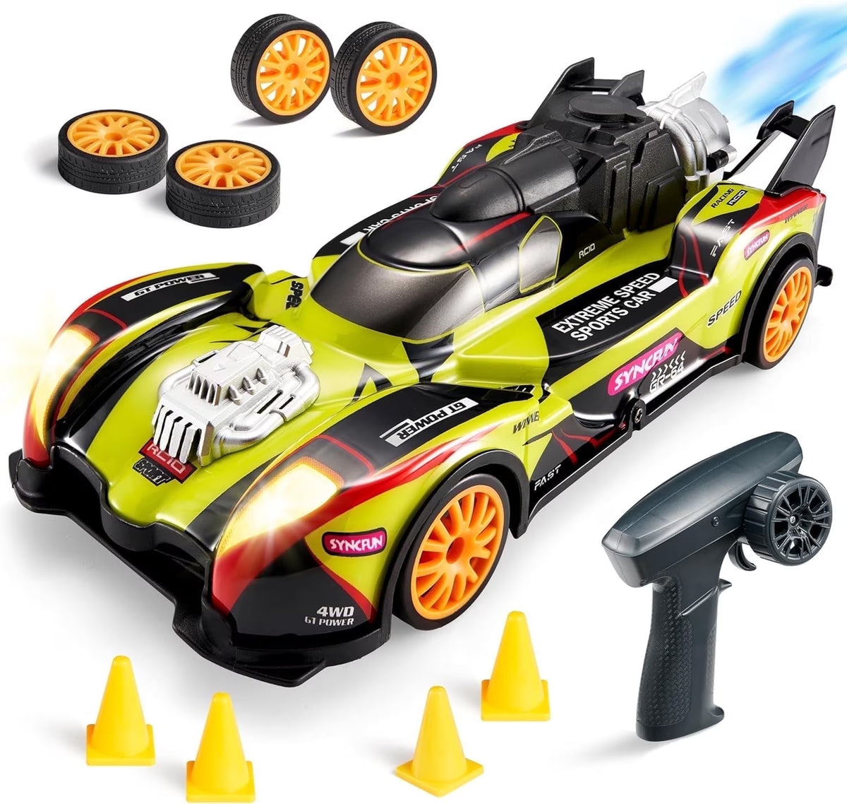 1:20 Scale Remote Control Car RC Drift, 2.4Ghz Mini Drift RC Cars, Four-Wheel Drive, with Cool Smoke Effect, Birthday Gift Toy for 6+ Year Old Boys Girls Kids(Green)